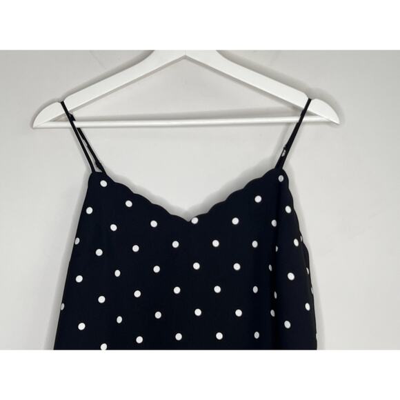 J. Crew Polka Dot Sleeveless Scalloped Cami Tank Top Black/White BI153 Size 4 - Picture 5 of 12